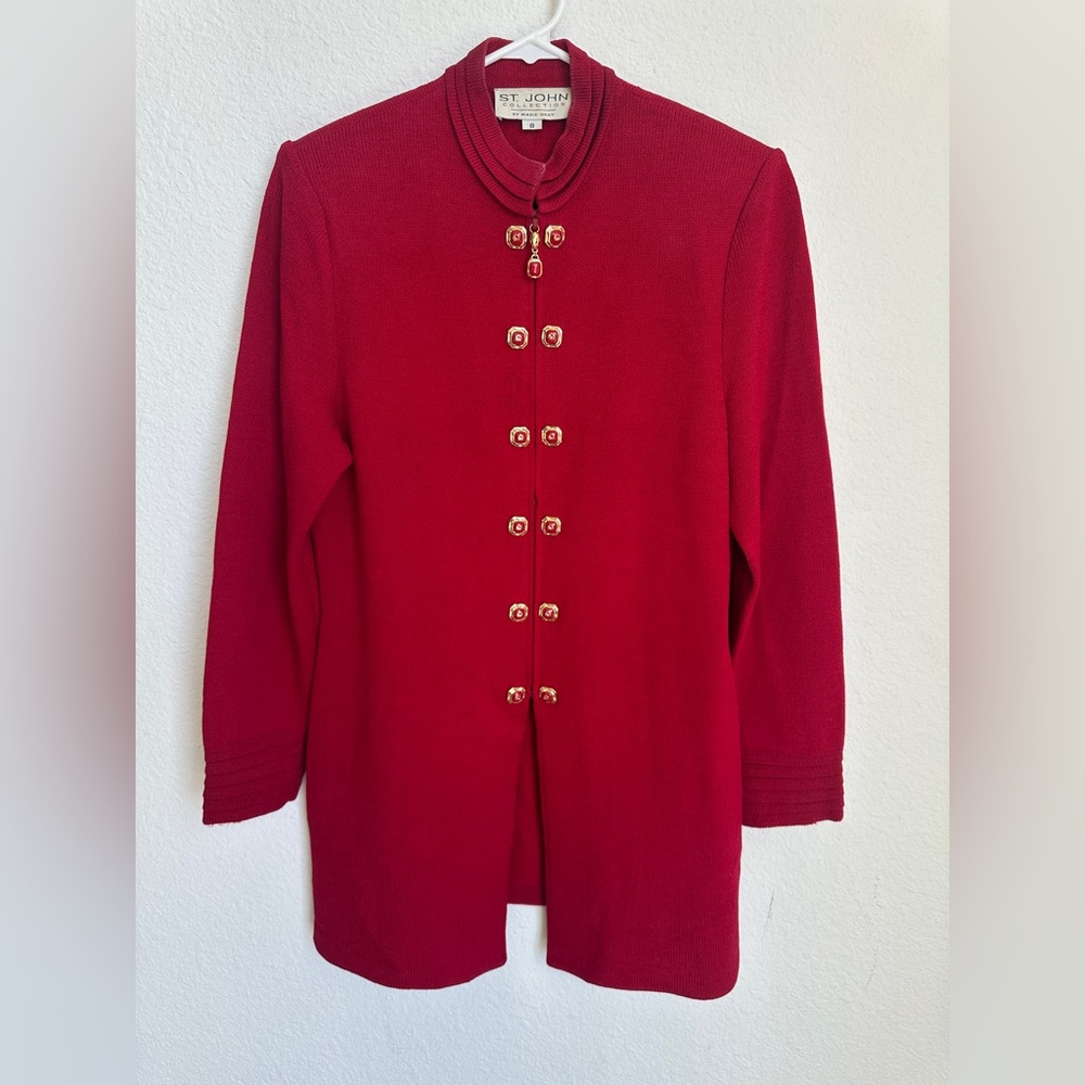 St. John Collection Santana Knit Long Line Full Zip Blazer Jacket Women’s Size 8